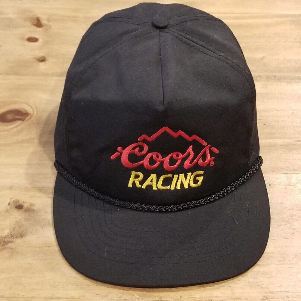 Vintage Coors Racing Hat Cap Zip Back Black Rope Trucker One Size Beer Race